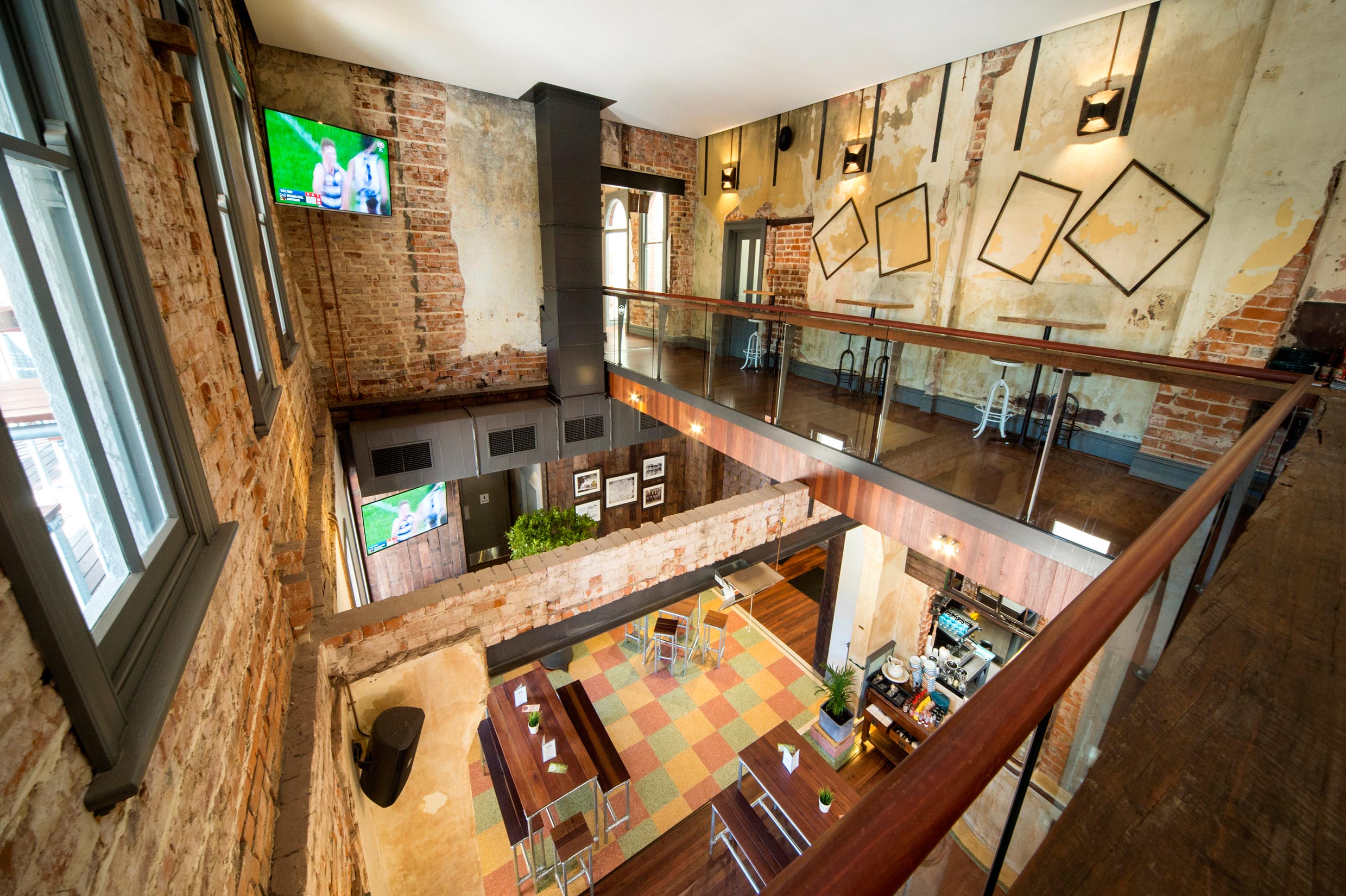 The Guildford Hotel first floor viewing area into the dining room below