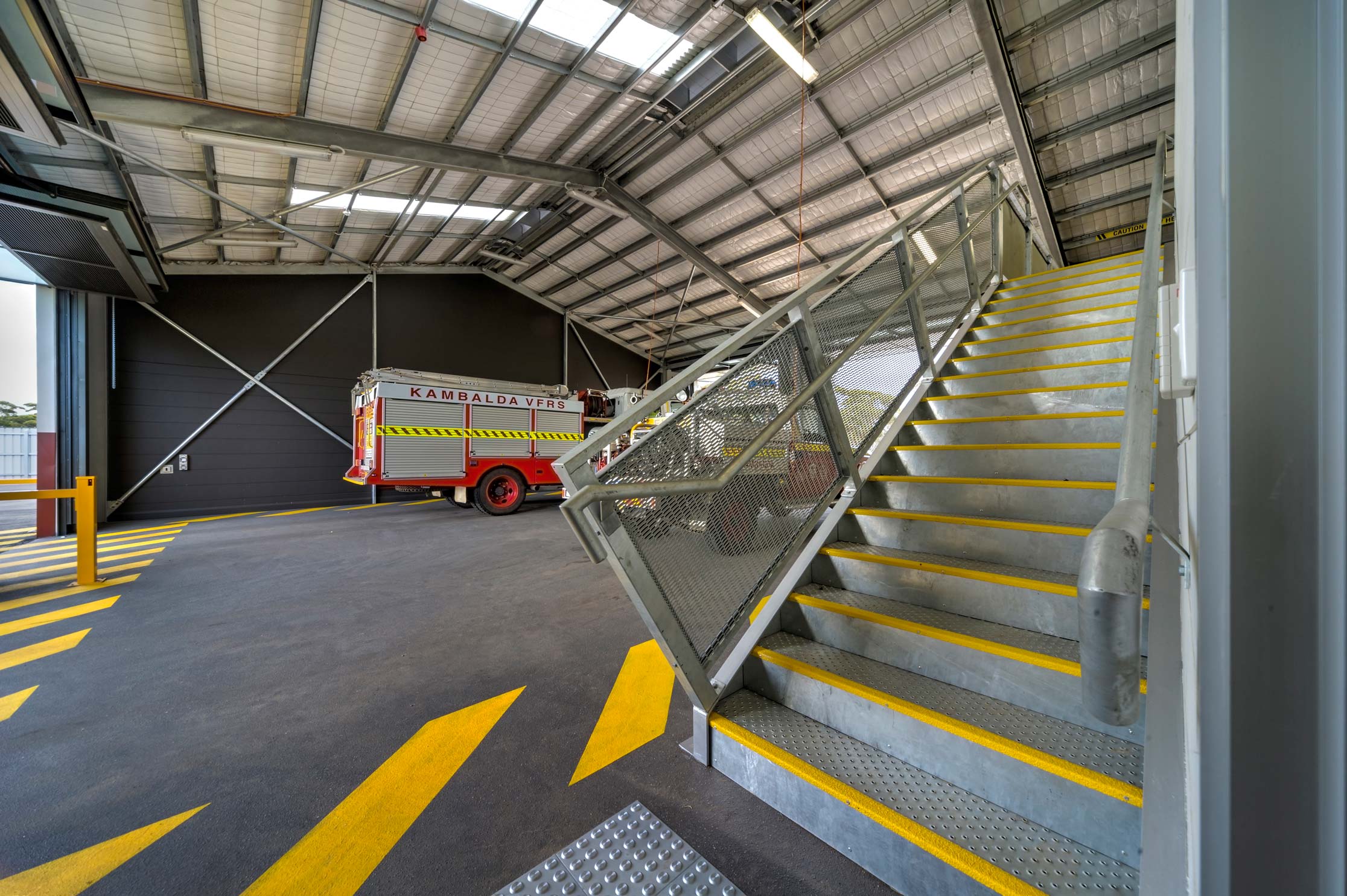 Fire engines parked in fire station in Kambalda