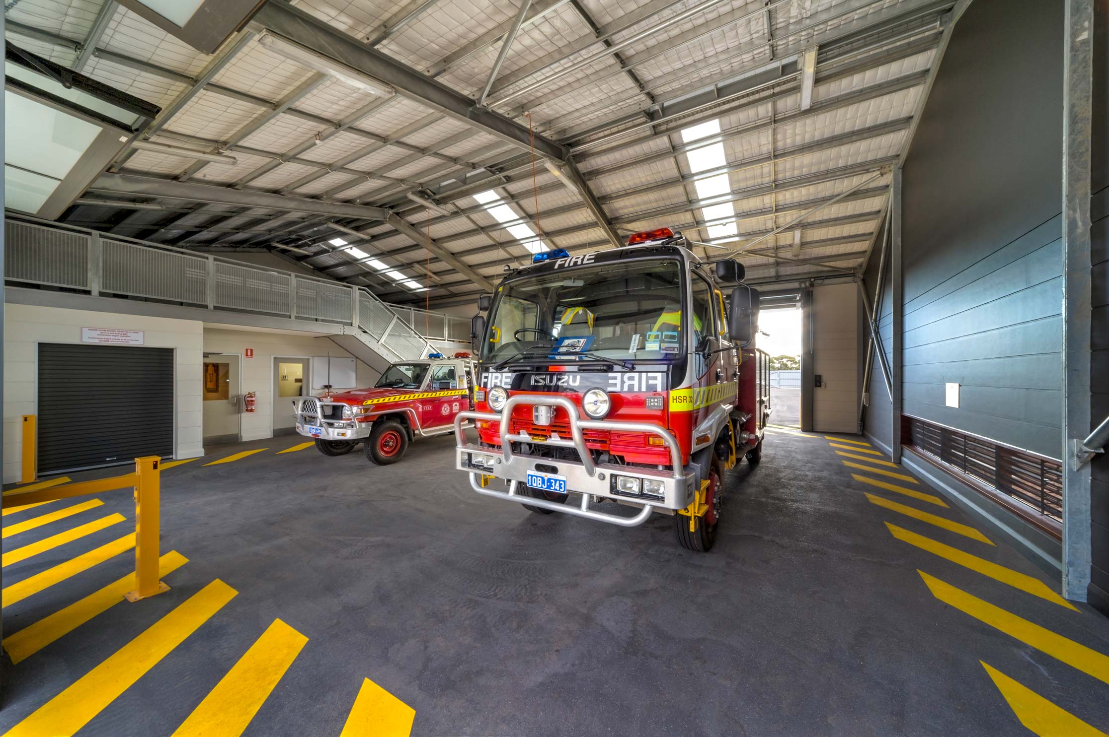 Fire engines parked in fire station in Kambalda